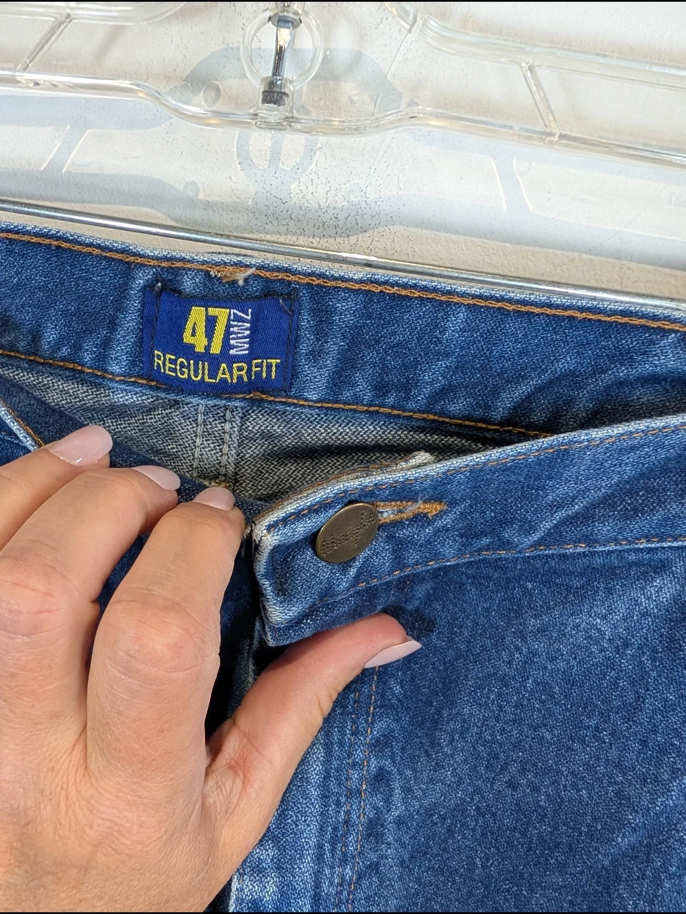 Wrangler 47 WMZ Blue Denim Jeans - Classic Straight Fit, Size 38x34